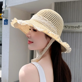 Lace Foldable Wide Brim Straw Hat spring-straw-hat