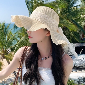 Lace Hat Trend Summer Sun Bow Wide Brim Beach spring-straw-hat