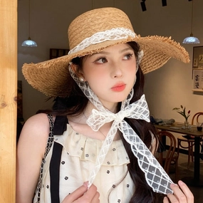 Lace Ribbon Large Brim Sun Straw Hat spring-straw-hat