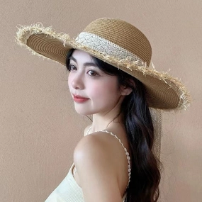 Lace Straw Hat Women Spring Summer Breathable Beach UV Foldable spring-straw-hat