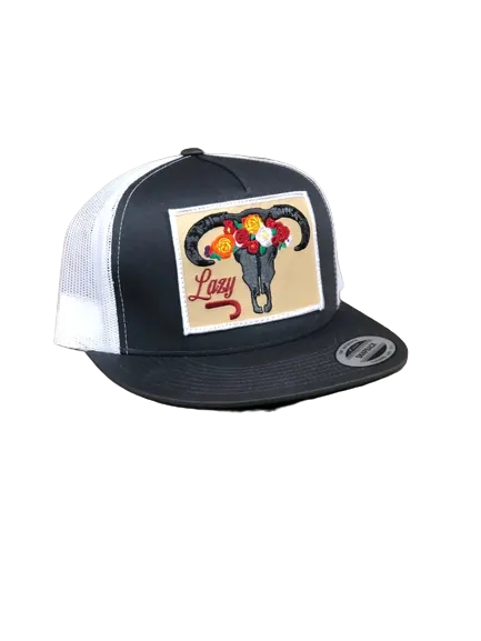 Lazy J Ranch Wear Grey Skull & Flowers Cap casual-baseball-cap
