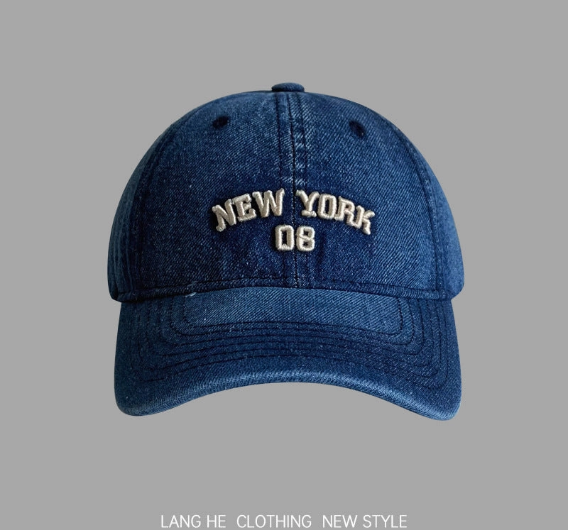 Letter Embroidery Denim Baseball Cap, Vintage Soft Top