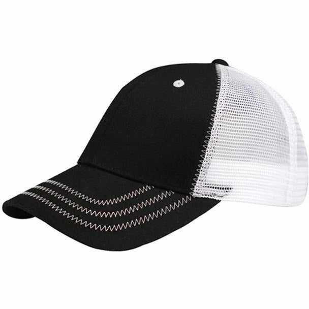 Low Profile Mesh Trucker Hats with Contrast Stitching on Bill