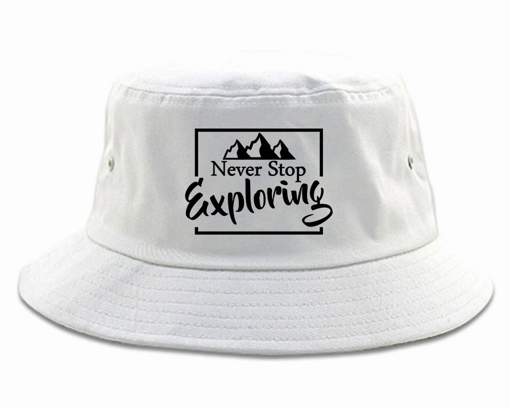 Never Stop Exploring Mens Bucket Hat