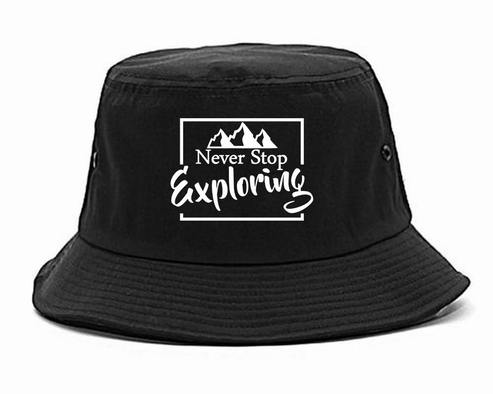 Never Stop Exploring Mens Bucket Hat