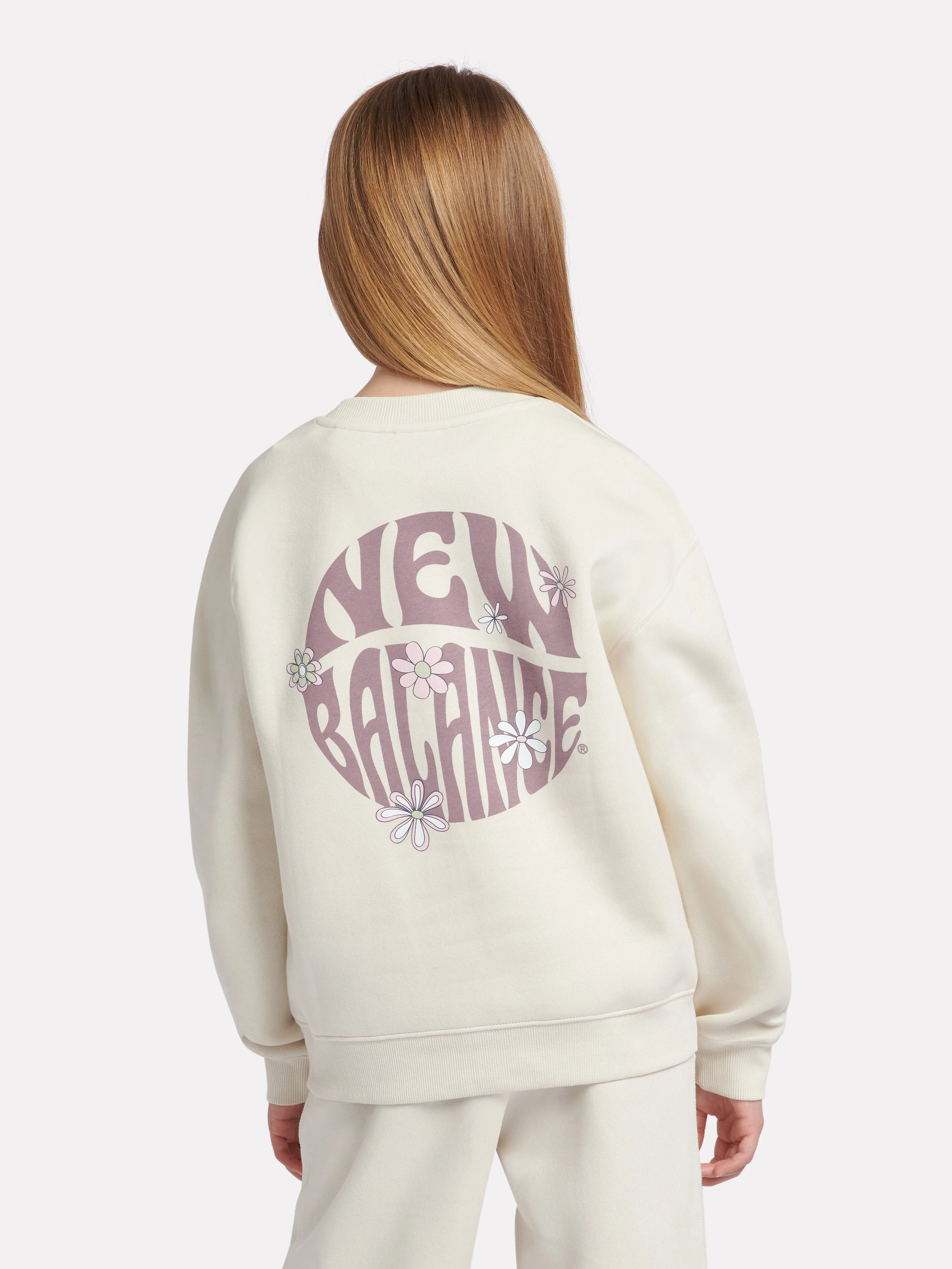 New Balance Girls Circle Blumenmuster Sweatshirt in Elfenbein