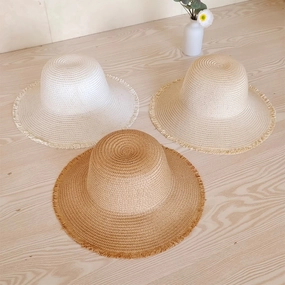 New Foldable Women Wide Brim Sun Hat Fringed Straw Beach spring-straw-hat