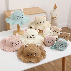 New Kids' Straw Hat Cat Bag spring-straw-hat
