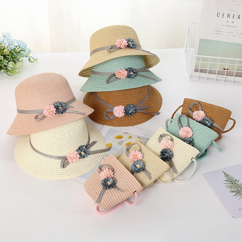 New Kids Sun Hat Straw Bag Set Cute Girls' Fisherman Bag Summer Beach spring-straw-hat