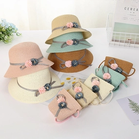 New Kids Sun Hat Straw Bag Set Cute Girls' Fisherman Bag Summer Beach spring-straw-hat