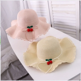 New Korean Sun Hat Beach Family Vacation Cherry Ruffle spring-straw-hat