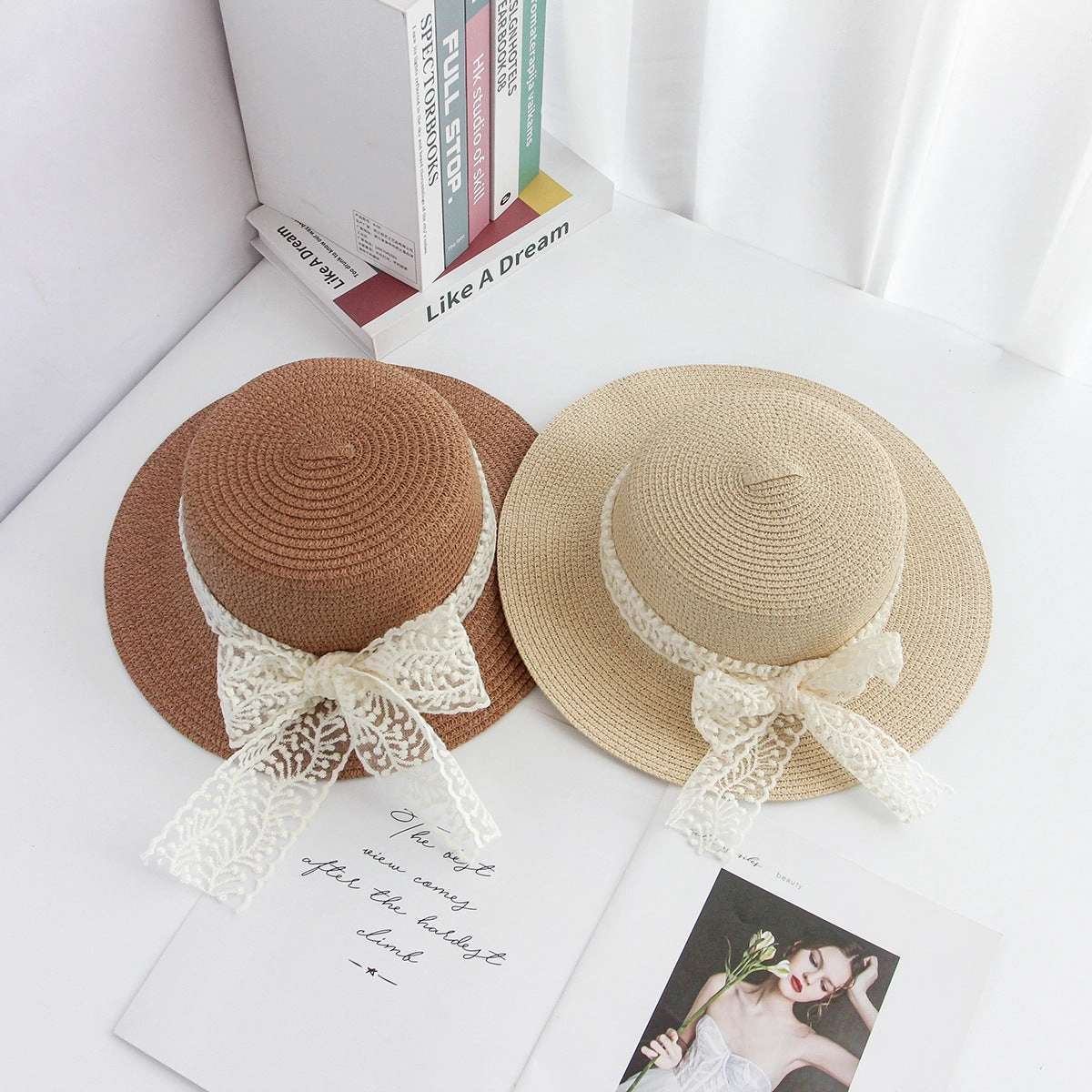 New Lace Hat Women's Summer Flat Brim Fashion Sun spring-straw-hat