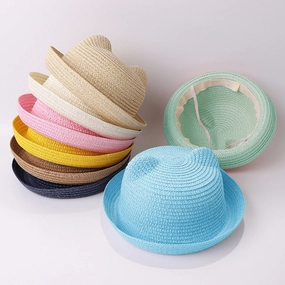 New Summer Hat Cute Cat Ears Solid Straw Kids Cartoon Outdoor Sun spring-straw-hat