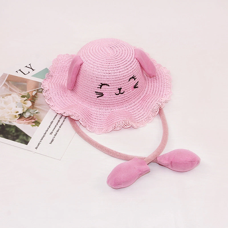 New TikTok Kids' Inflatable Paper Straw Hat Cartoon Cat Bunny Ears Move