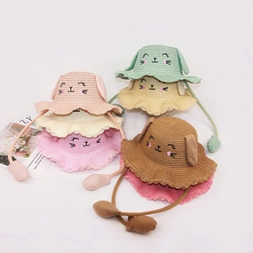 New TikTok Kids' Inflatable Paper Straw Hat Cartoon Cat Bunny Ears Move spring-straw-hat