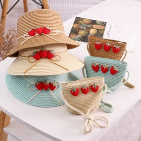 New Wide Brim Hat Girls' Sweet Bag Set Family Summer Vacation Beach spring-straw-hat