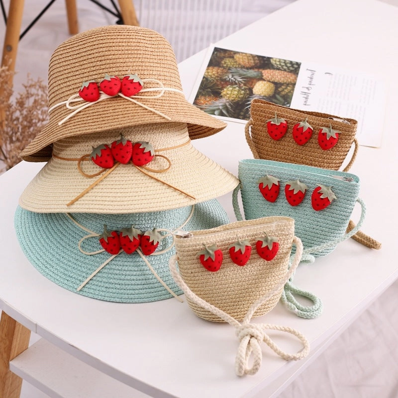 New Wide Brim Hat Girls' Sweet Bag Set Family Summer Vacation Beach spring-straw-hat