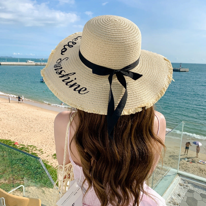 New Womens Fashion Letter Wide-Brim Breathable Straw Hat Sun Protection spring-straw-hat