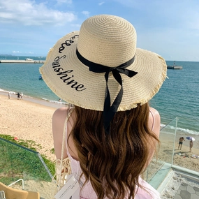 New Womens Fashion Letter Wide-Brim Breathable Straw Hat Sun Protection spring-straw-hat