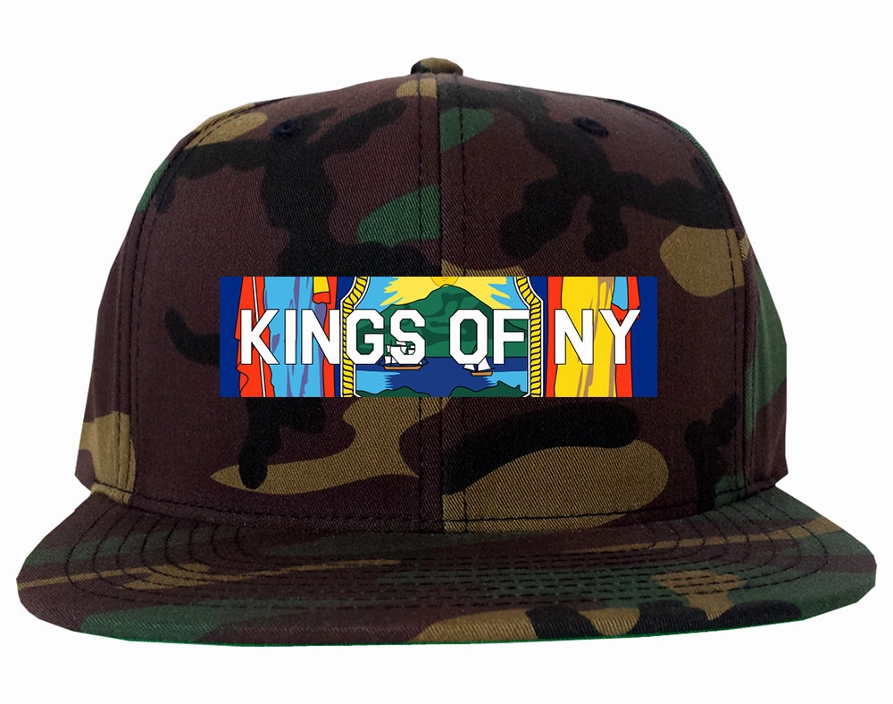 New York Flag Box Logo Mens Snapback Hat