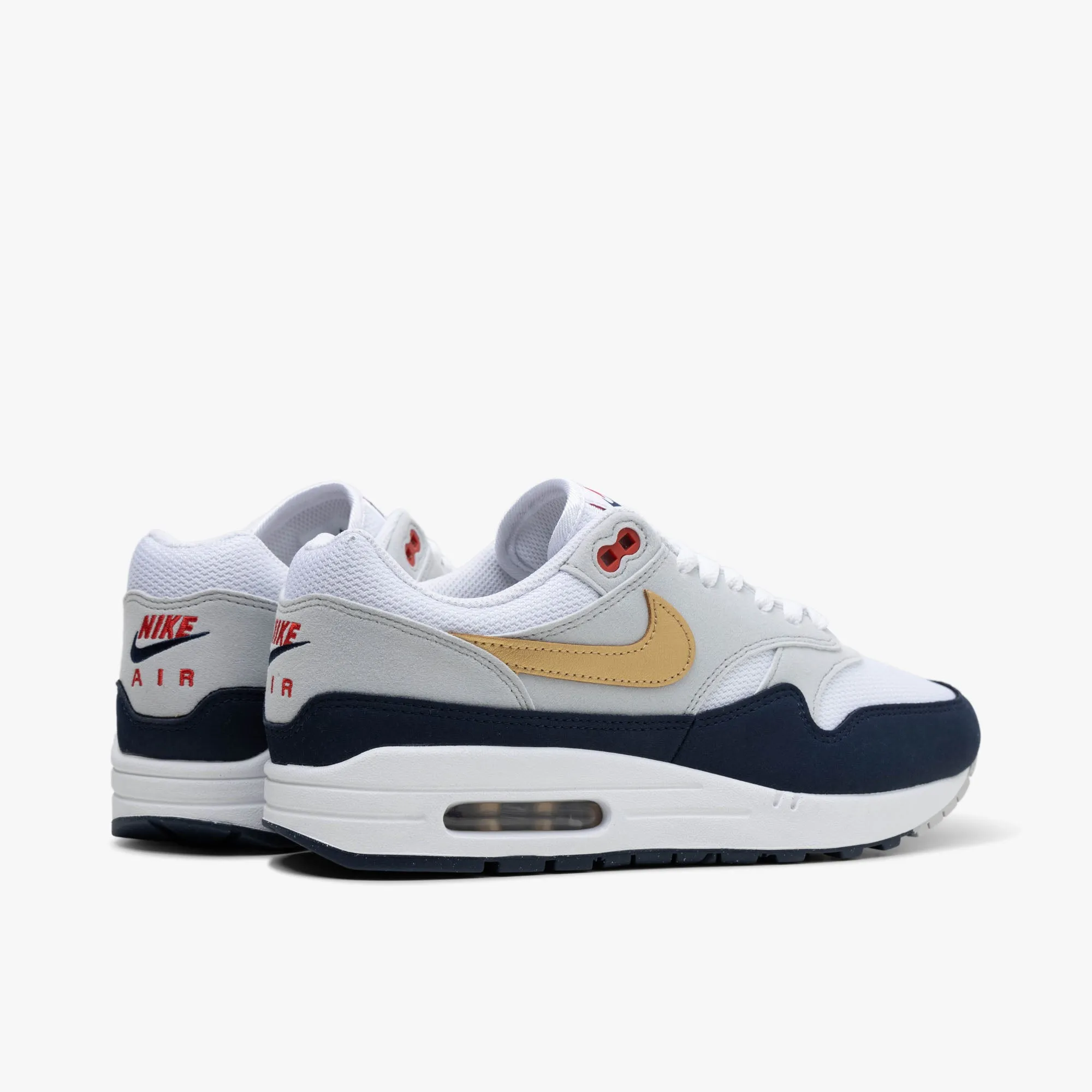 Nike Air Max 1 Obsidian / Metallisches Gold - Weiß