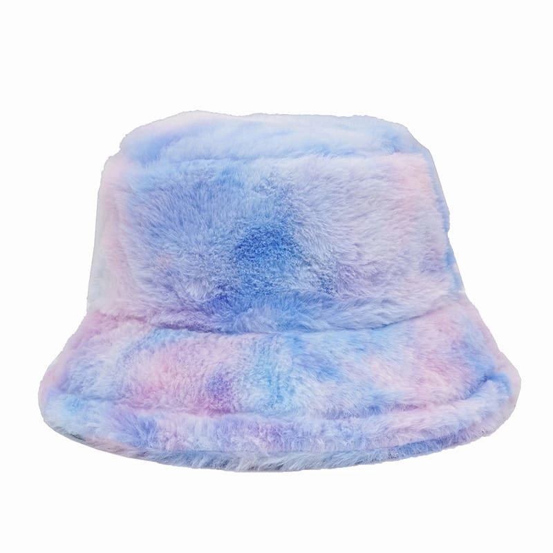 Pastel Tie-Dye Fur Bucket Hat