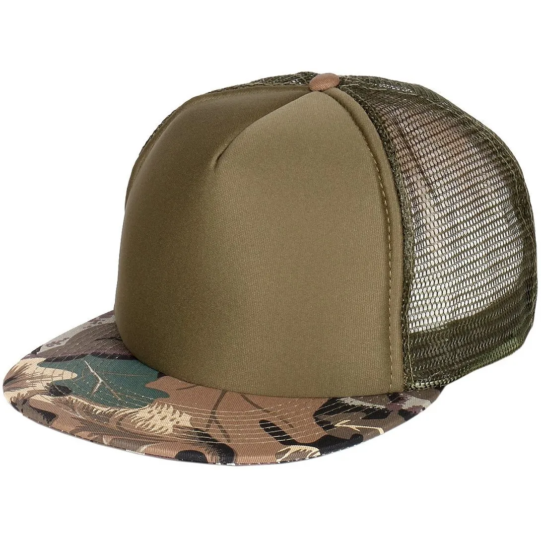 Polyester Foam Front Camouflage Flat Visor High Crown Golf Style Mesh Back Cap