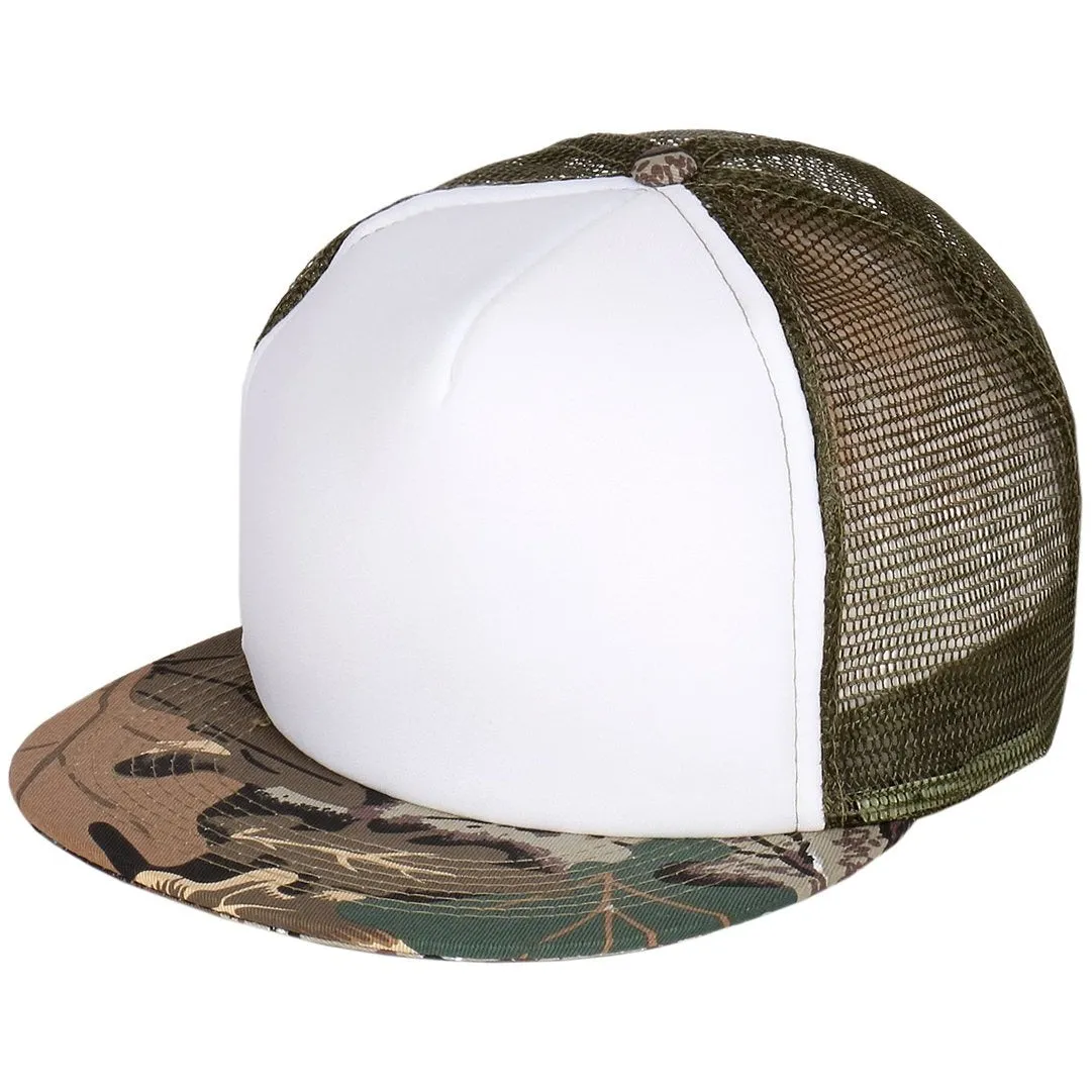 Polyester Foam Front Camouflage Flat Visor High Crown Golf Style Mesh Back Cap