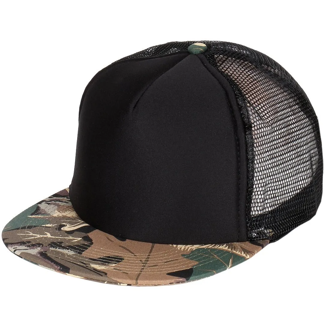 Polyester Foam Front Camouflage Flat Visor High Crown Golf Style Mesh Back Cap casual-dad-hat