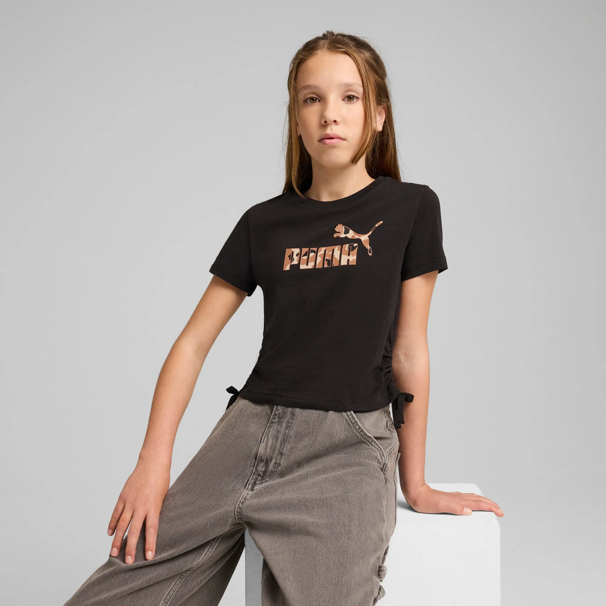 PUMA Big Kids' Mädchen Essentials Animal Logo gefülltes geknotetes T-Shirt