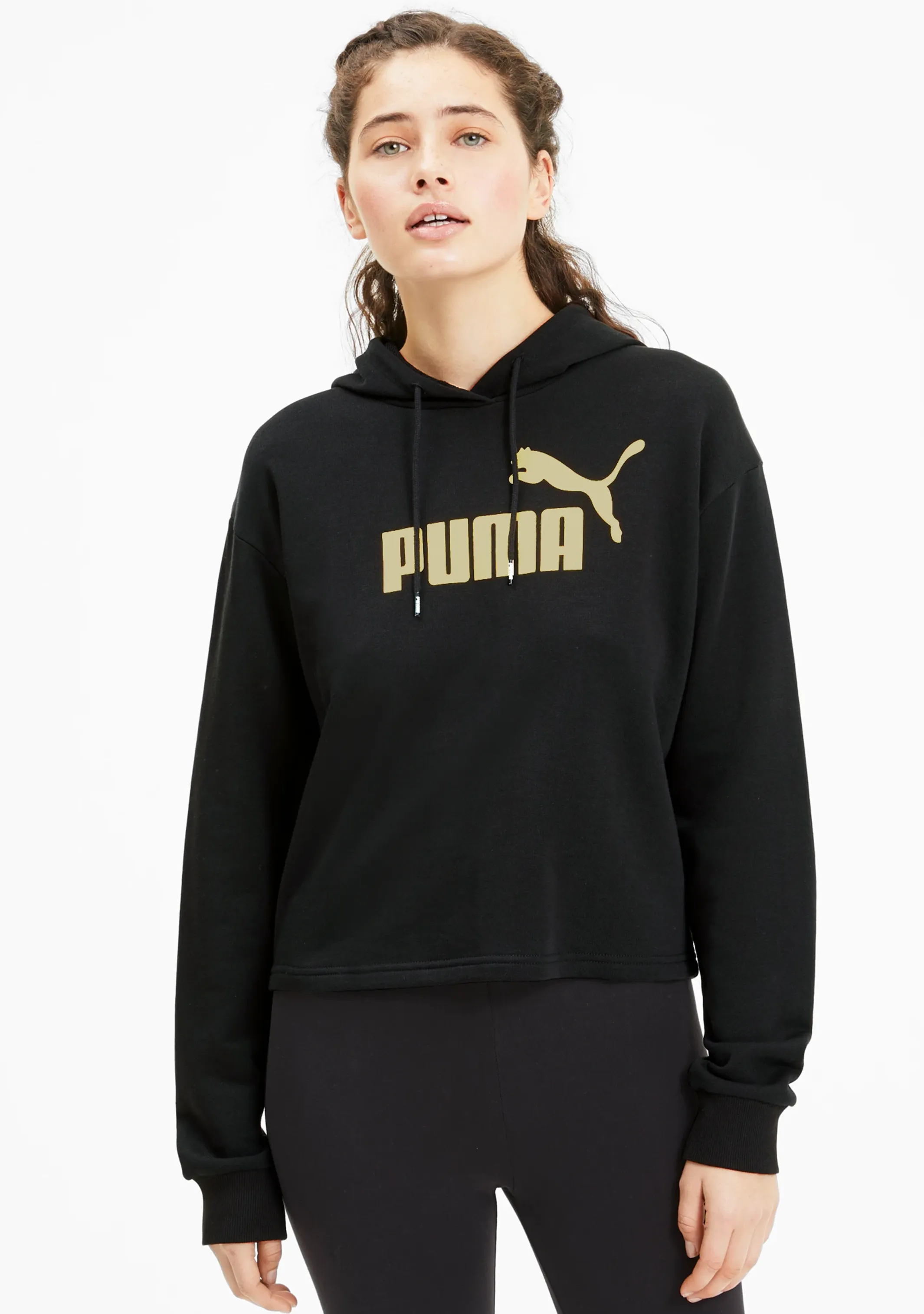 Puma Damen ESS Cropped Metallic Logo Hoodie <br> 586892 01