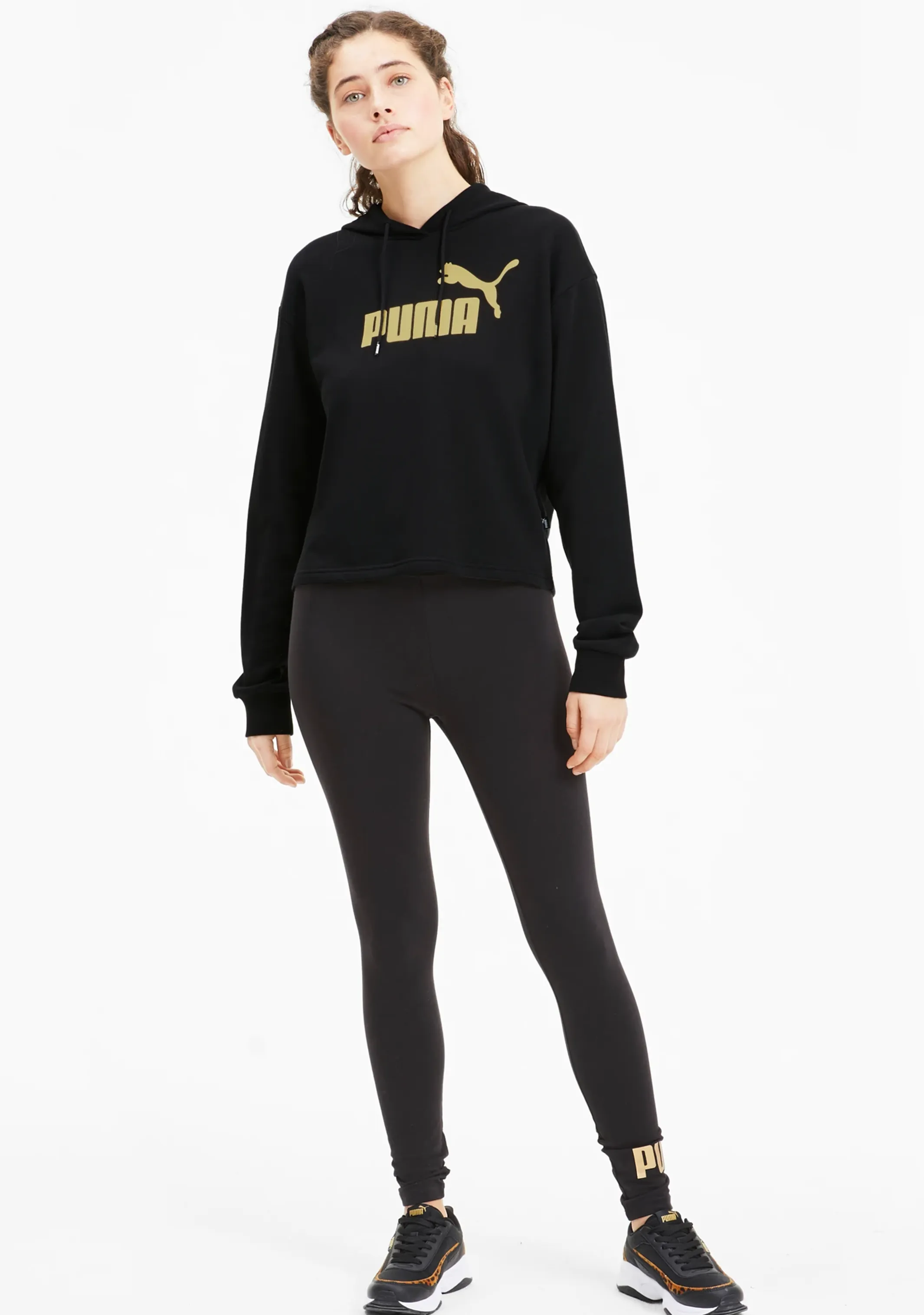 Puma Damen ESS Cropped Metallic Logo Hoodie <br> 586892 01