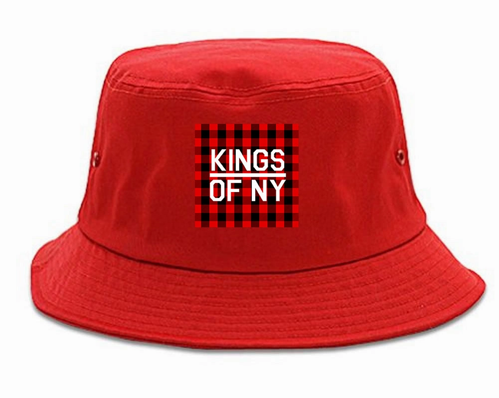 Red Buffalo Plaid Box Logo Mens Bucket Hat