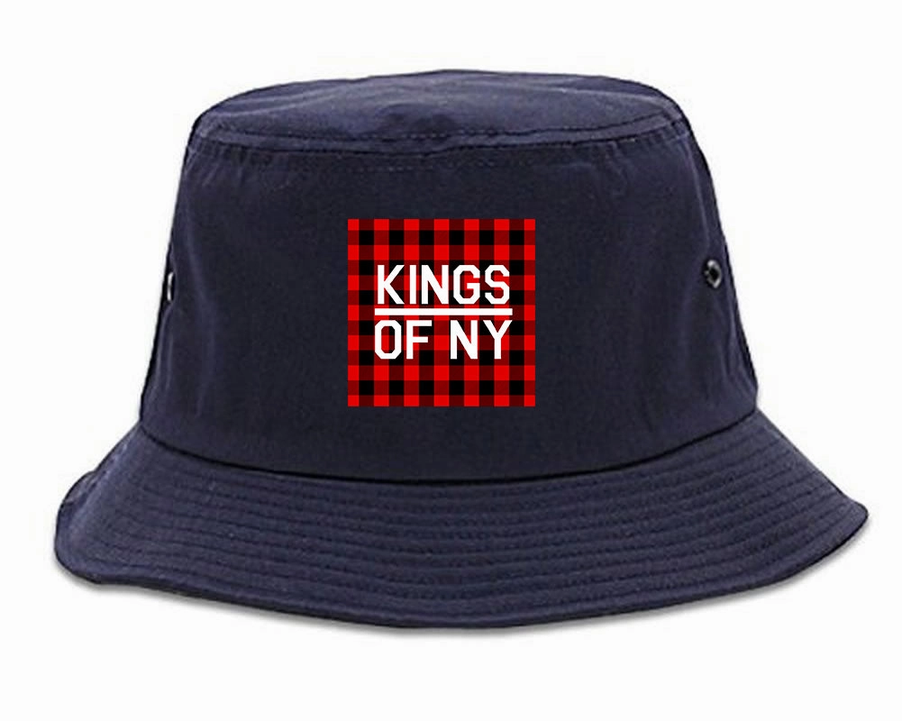 Red Buffalo Plaid Box Logo Mens Bucket Hat