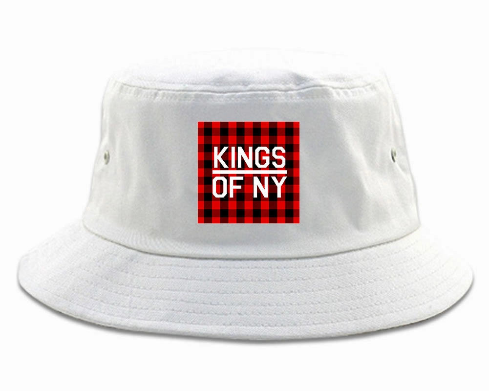 Red Buffalo Plaid Box Logo Mens Bucket Hat