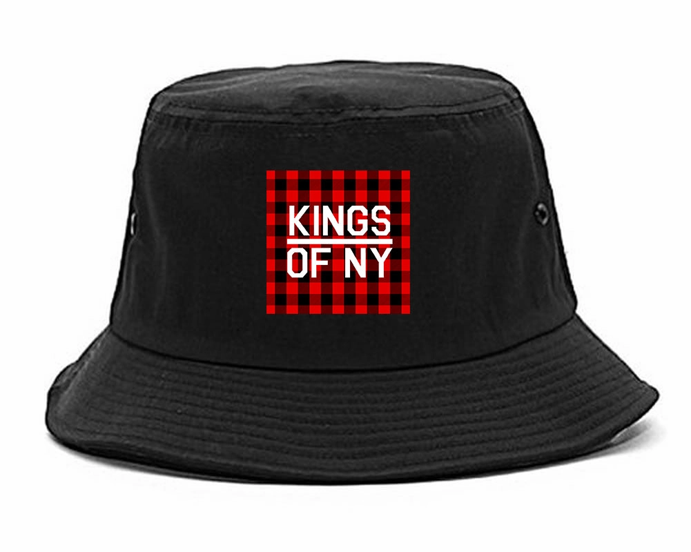 Red Buffalo Plaid Box Logo Mens Bucket Hat