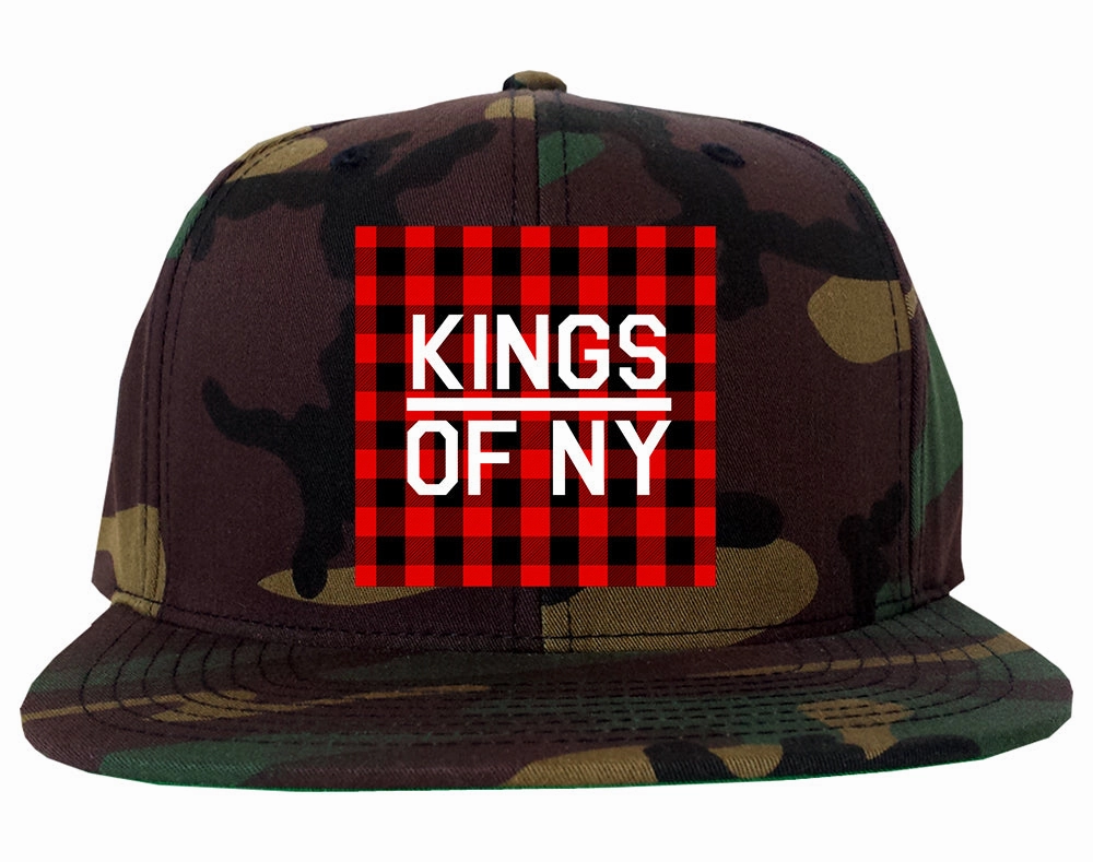 Red Buffalo Plaid Box Logo Mens Snapback Hat
