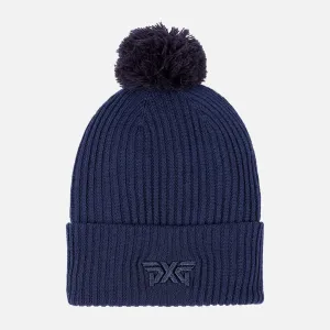 Rib Knit Cuff Beanie With Pom - Peacoat - One Size casual-dad-hat