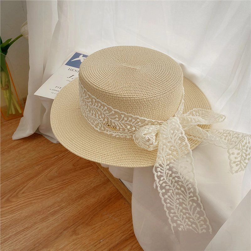 Rural Style Flat Top Lace Straw Hat