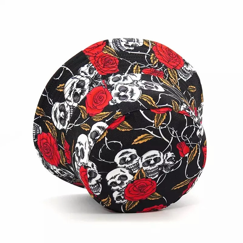 Skulls & Roses Reversible Black Bucket Hat