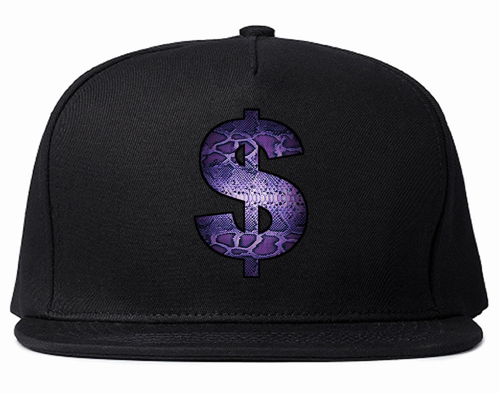 Snakeskin Money Sign Purple Animal Print Snapback Hat