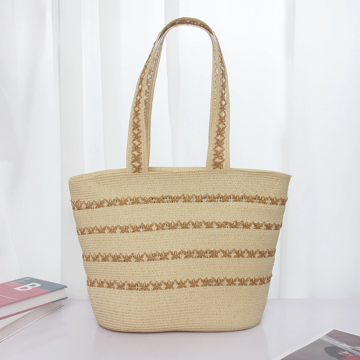 Straw Hat and Tote Set Summer Beach Sun Protection Hat Simple Sun Hat
