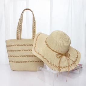 Straw Hat and Tote Set Summer Beach Sun Protection Hat Simple Sun Hat spring-straw-hat