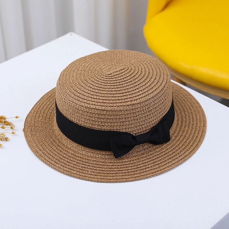 Summer British Straw Hat Kids Flat Brim Breathable Sun Protection Beach
