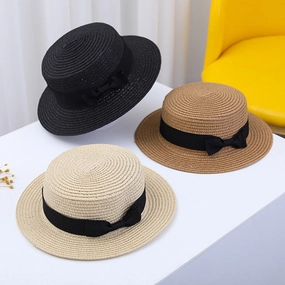 Summer British Straw Hat Kids Flat Brim Breathable Sun Protection Beach spring-straw-hat