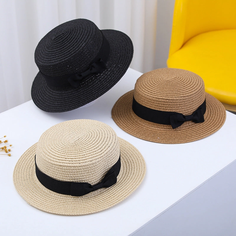 Summer British Straw Hat Kids Flat Brim Breathable Sun Protection Beach spring-straw-hat