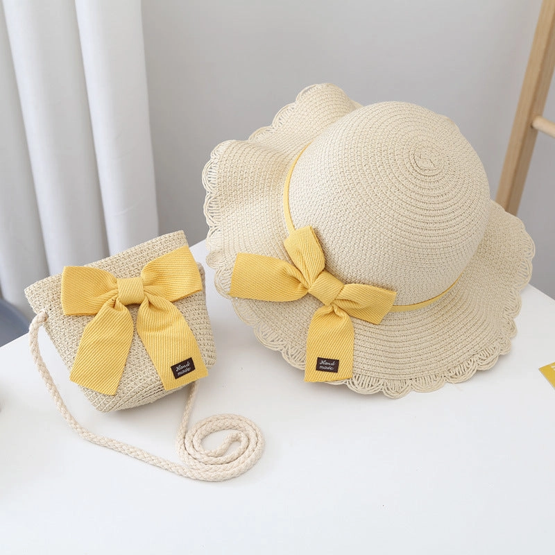 Summer Kids Sun Hat Baby Straw Bag Set Girls' Cute Wide Brim Sun spring-straw-hat