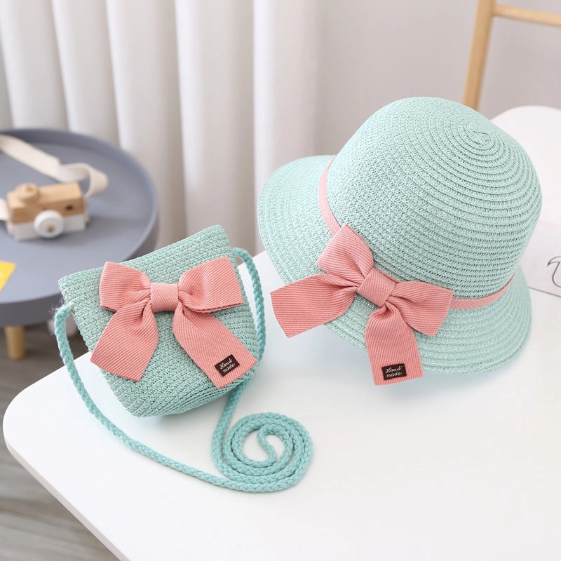Summer Kids Sun Hat Baby Straw Bag Set Girls' Cute Wide Brim Sun