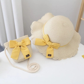 Summer Kids Sun Hat Baby Straw Bag Set Girls' Cute Wide Brim Sun spring-straw-hat