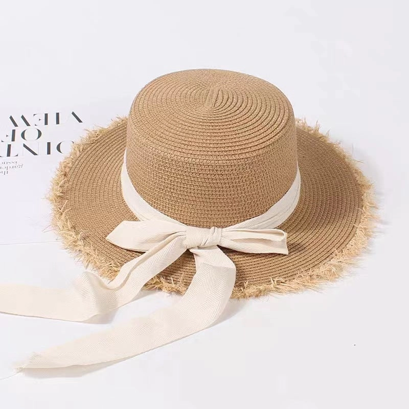 Summer Raffia Hat French Flat Top Beach Sun Protection